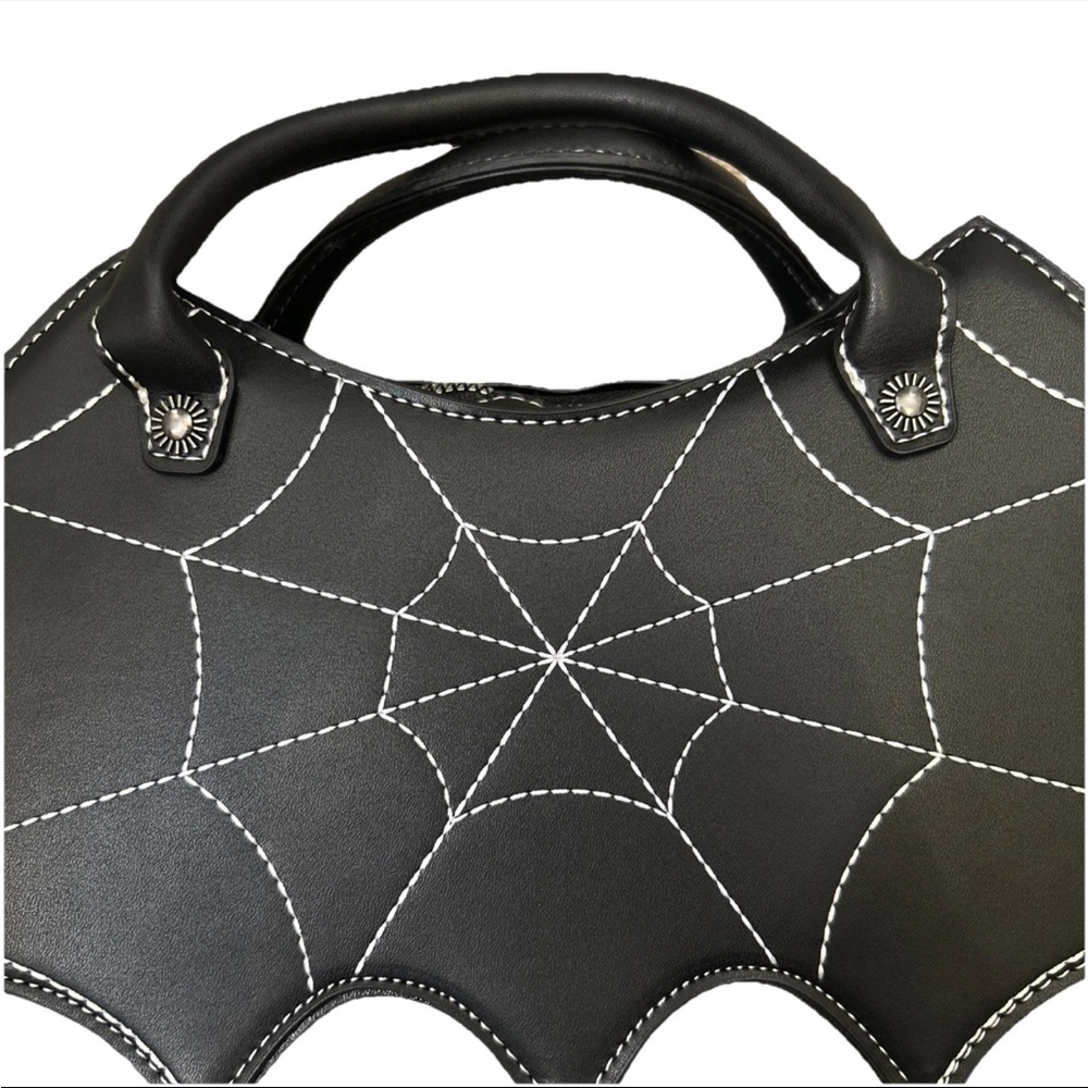 Black Bat Bag With Spider Web Design - Comes With Crossbody Strap - Picture 3 of 7